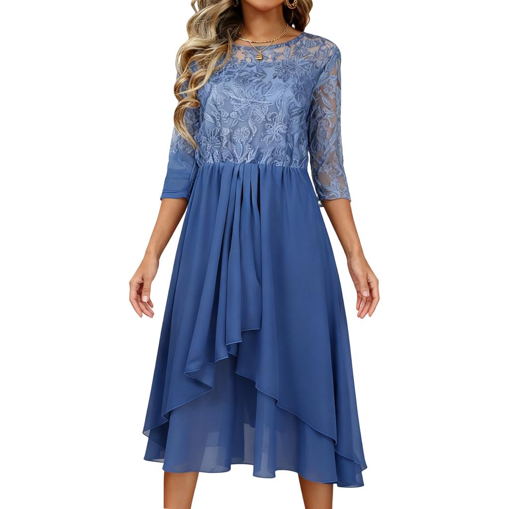 Women's Dress Elegant Lace Patchwork Dress Cut-out Long Dress Bridesmaid Evening Dress