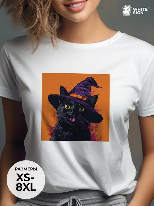 Oversized cotton T-shirt with  Wizard Cat  print S