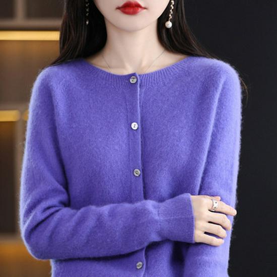 

Женский бесшовный кардиган с круглым вырезом из 100% чистой шерсти для весны и осени XXL