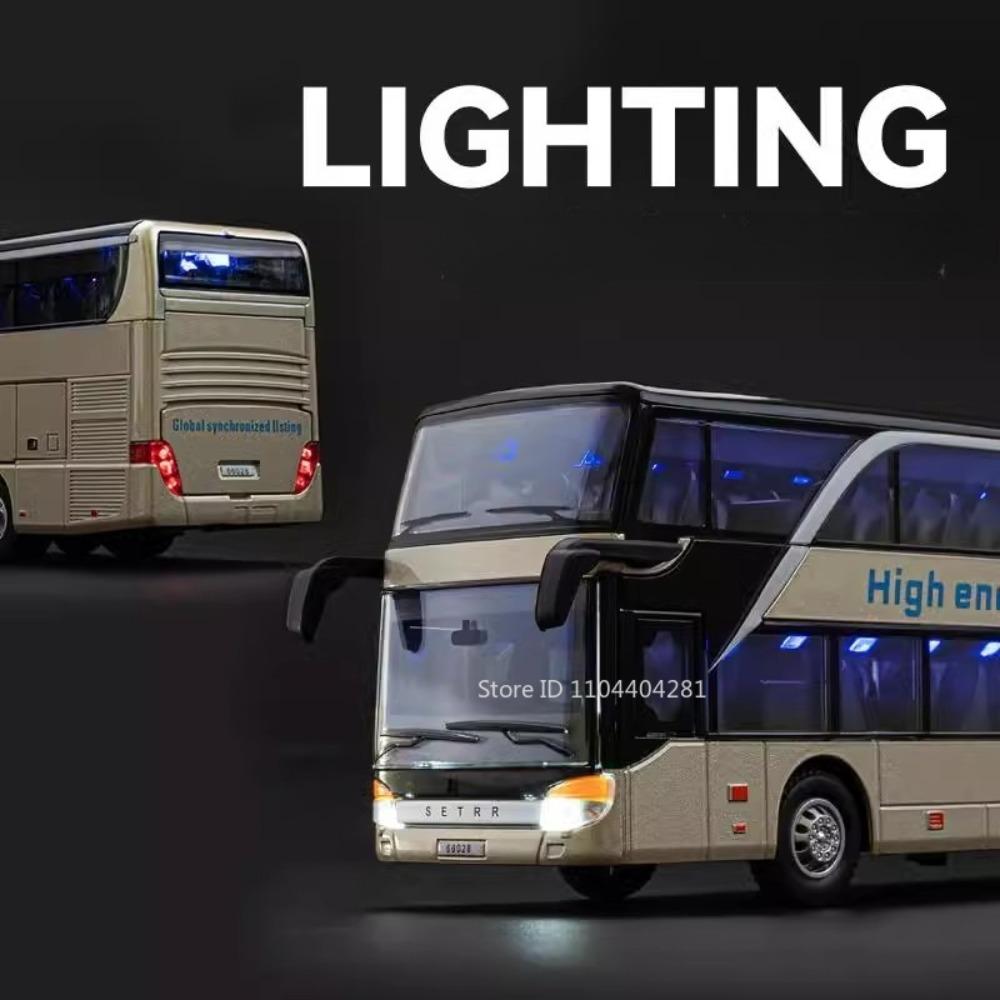 1:30 Business Double Decker Alloy Bus Models Toys Diecast Cars Doors Opened Sound Light Pull Back Miniature Car Christmas Gifts