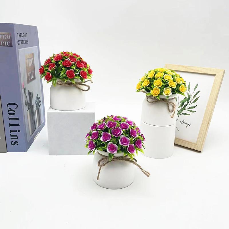 Mini Rose Plastic Potted Plant Bonsai For Wedding Photography And Home Decor