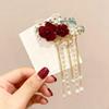 Elegant Red Rose Bridal Hairpin: Chinese Style U-Shaped Tassel Headdress