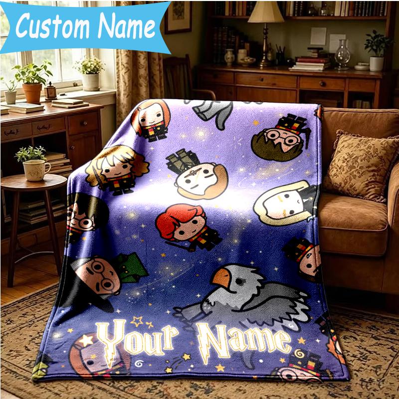 Custom Name Magic Academy Blanket Flannel Blanket for Camping, Hiking, Garden Parties, Picnic Essentials,gift for family and friend