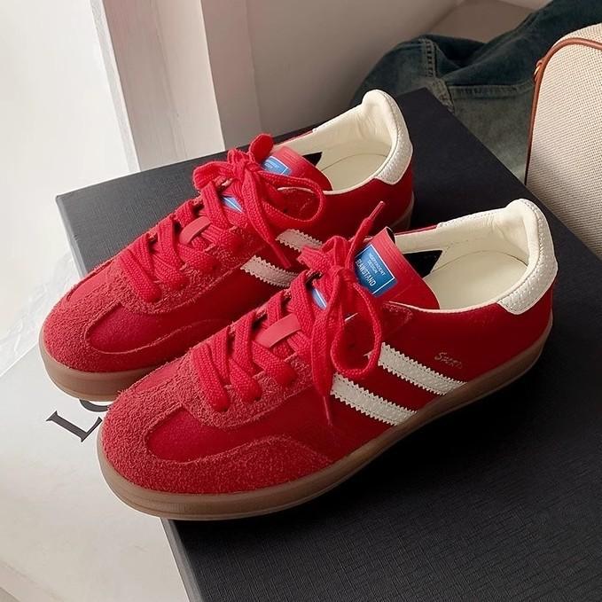 Cowhide version soft leather retro red German training shoes women's shoes Korean version lace-up flat casual board shoes sports Forrest Gump shoes