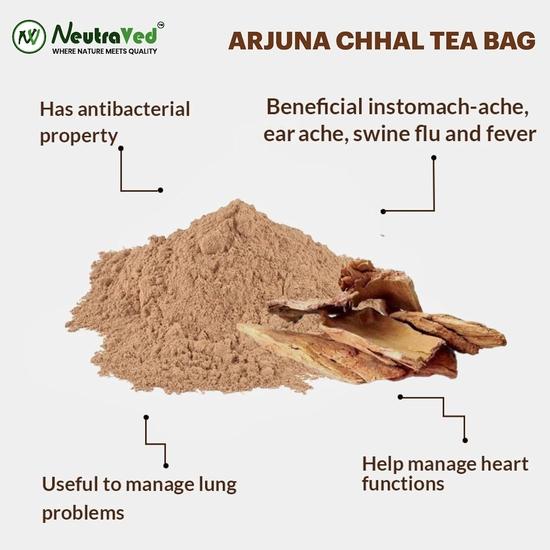 NeutraVed Arjun Tea - 40 Tea Bags | Pure Arjun Bark | Herbal for Bad Cholesterol & Healthy Heart | Arjuna In Reusable Zipper Pouch | Pack of 1