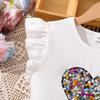 Girls' Leisure Suit 2025 Spring/Summer Children's Sequin Short Skirt Love Short Sleeve Top Two-piece Set