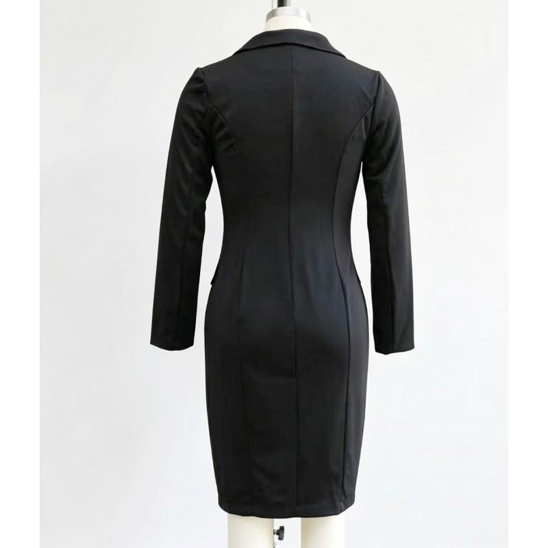 Womens Long Sleeve Blazer Collar Dress Double Breasted A-line Midi Work Office City Walk Fall Winter