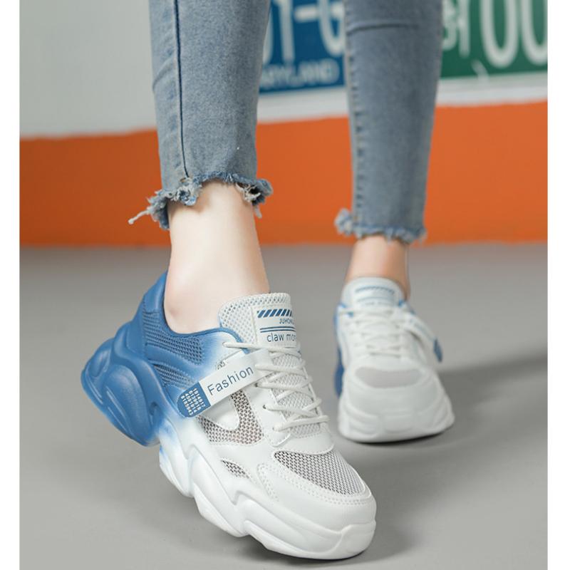 Новые женские кроссовки дышащие полые летние повседневные туфли на платформе 35 синий — фото 13