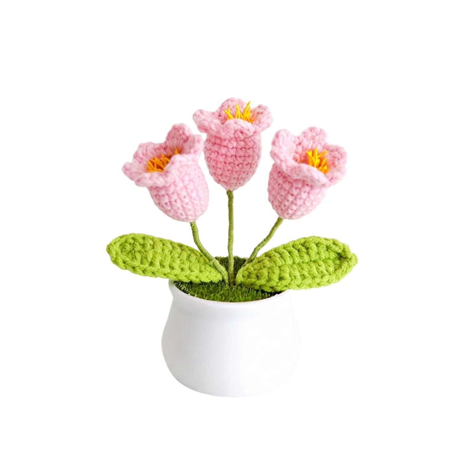 

Handcrafted Knitted Potted Lily of the Valley Artificial Flower Arrangement Home Decor Crochet Yarn Bouquet in Pot one size