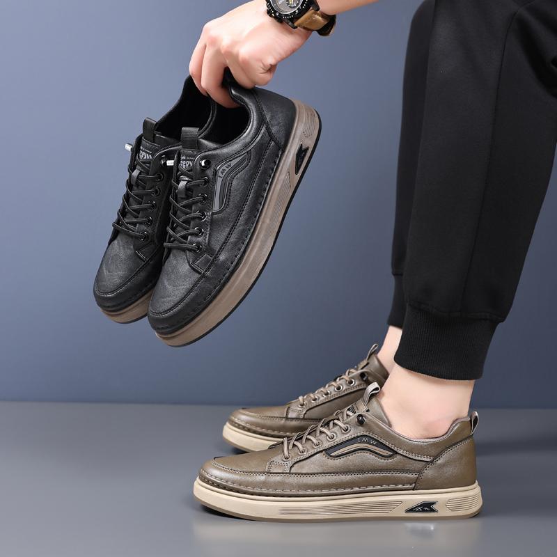Outdoor Mens Board Shoes Fashion Casual Shoes High Quanlity Leather Work Shoes Breathable Walking Sneakers Platform Sport Shoes
