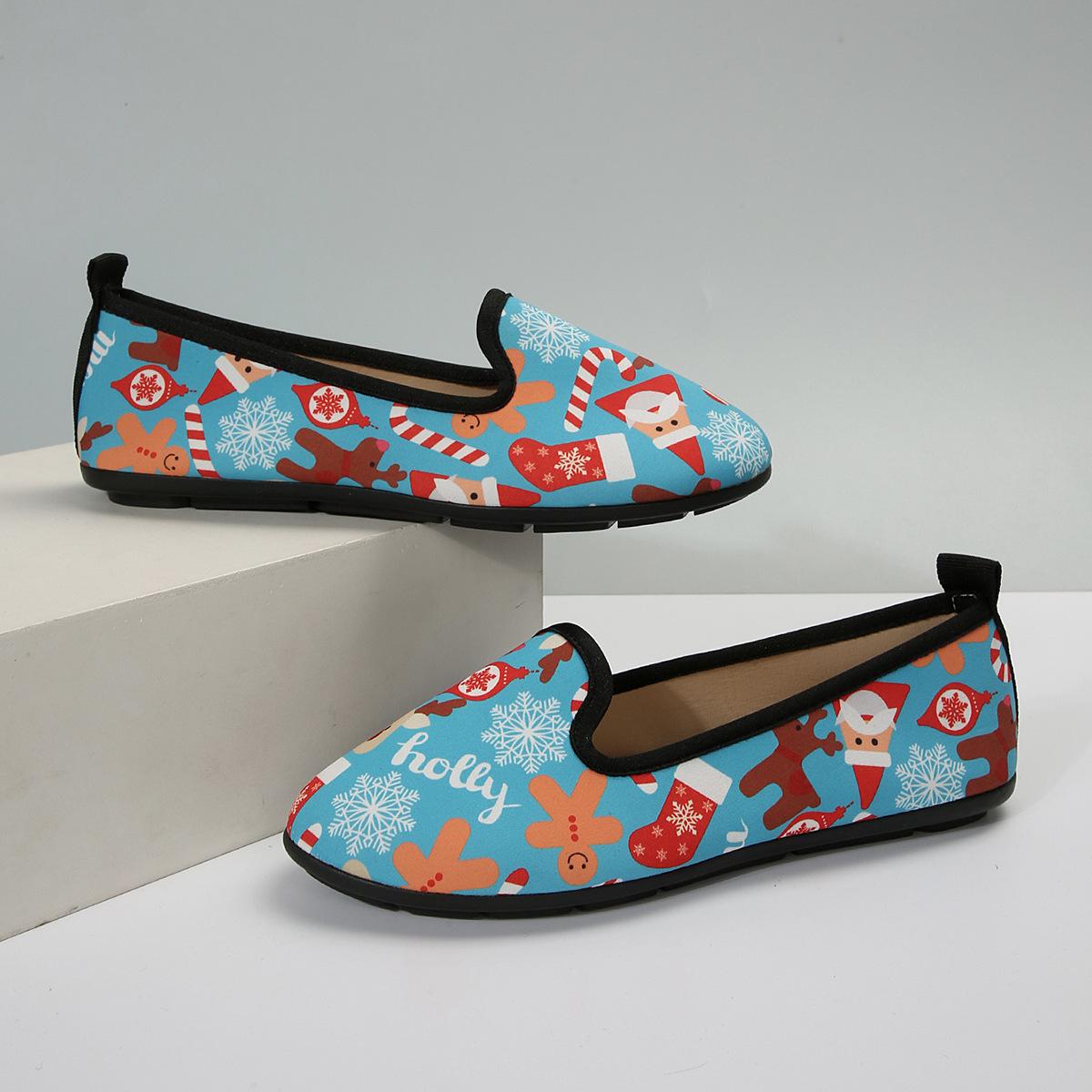 

Европейские и американские рождественские туфли-одиночки 2024 года, новые повседневные туфли с плоским дном и неглубоким горлом для женщин Traf 43 синий