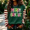 Sudadera de punto para mujer con estampado navideño, manga larga, cuello redondo