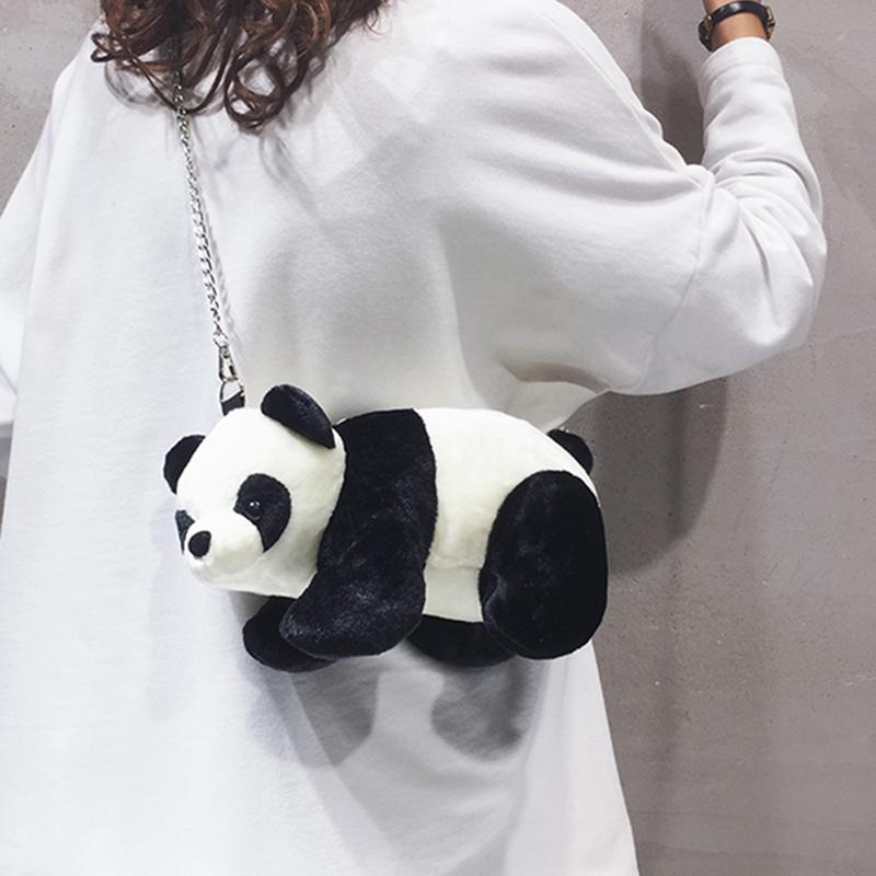 Cute Panda Plush Crossbody Bag For Women Cartoon Animal Doll Small Purse Winter Fashion Accessory