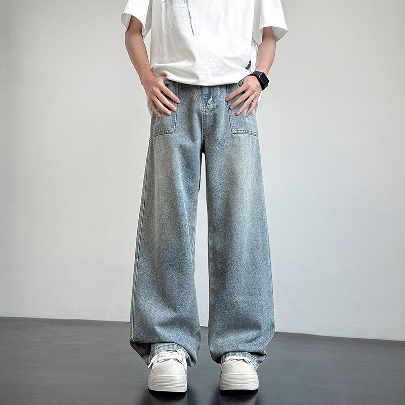 Washed Old Jeans American Street Men's New Spring and Autumn Casual Pants Loose Wide-leg Straight Trousers
