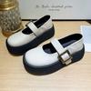 Fashion 2024 Spring and Autumn New Round Head Solid Color One Word Buckle with Thick Bottom Shallow Mouth Single Shoe for Women's