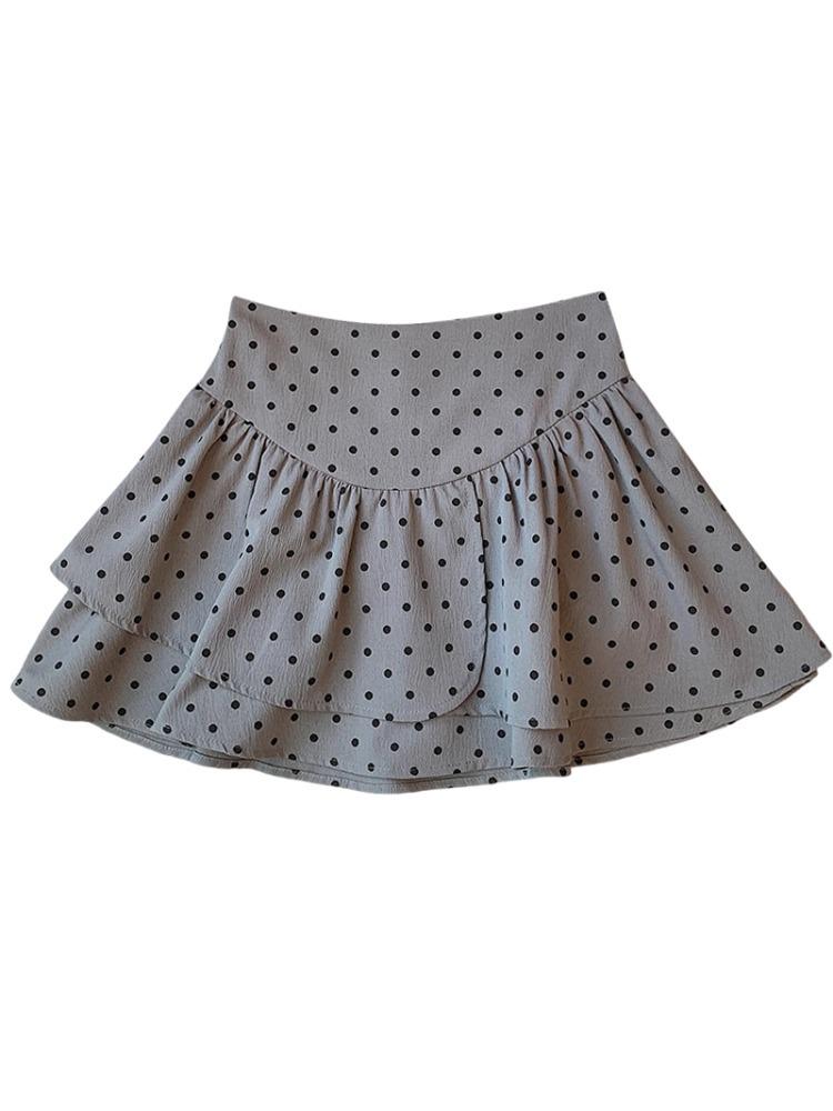 Plus Size Grey Polka Dot A-line Short Skirt for Autumn - High Waist Fluffy Cake Design for Women