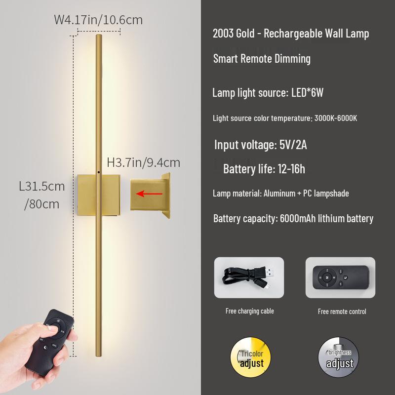 Lux Rechargeable LED Wall Lamp for Living Room & Bedroom – Sleek Linear Design, No Wiring Needed