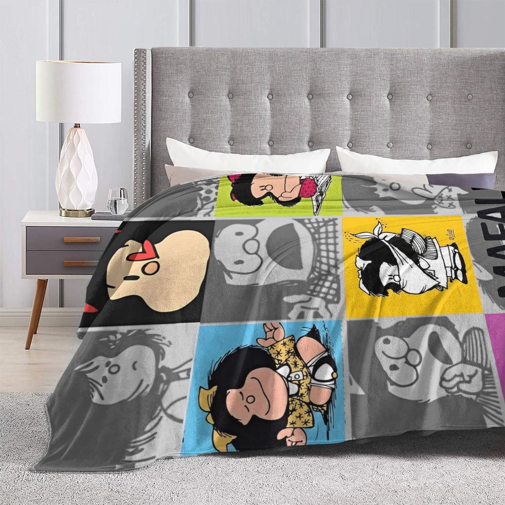 Mafaldas  Knitted Blankets Cartoon Flannel Throw Blanket Home Couch Printed Soft Warm Bedspreads,