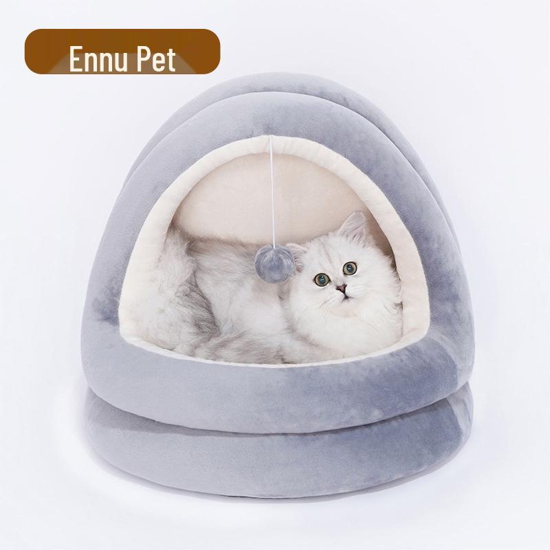 Cozy Semi-Enclosed Pet Nest for Deep Sleep - Dog House & Cat Bed, Winter Warmth