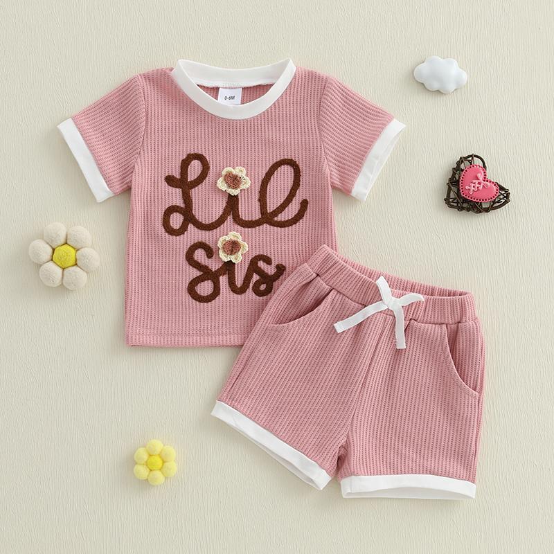

Toddler Infant Baby Girls Clothes Sets 2pcs Short Sleeve Crew Neck Letters Flower T-shirt with Shorts Summer Children Outfit 0-6M