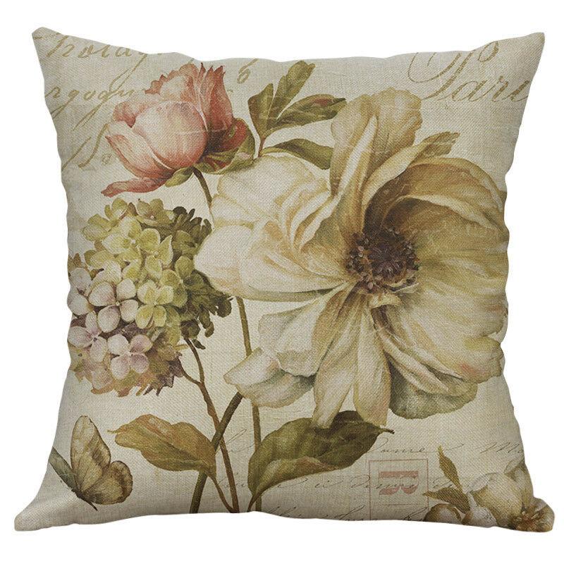 Premium Retro Flower Linen Pillow Case For Stylish Sofa Home Decor 18 Inches