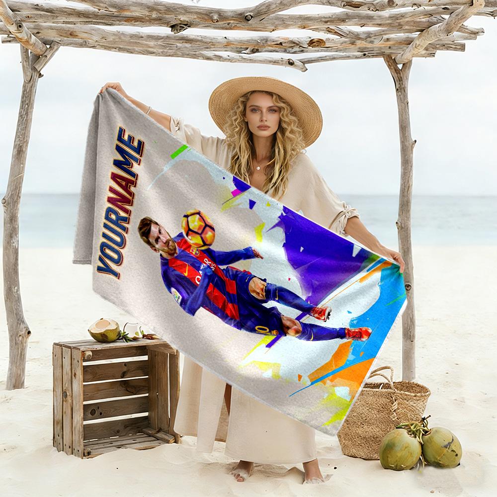 Messi Personalisiertes Text Strandtuch Hohe Saugfähigkeit & Schnelltrocknend Perfekt für Reisen Yoga Camping und Schwimmen