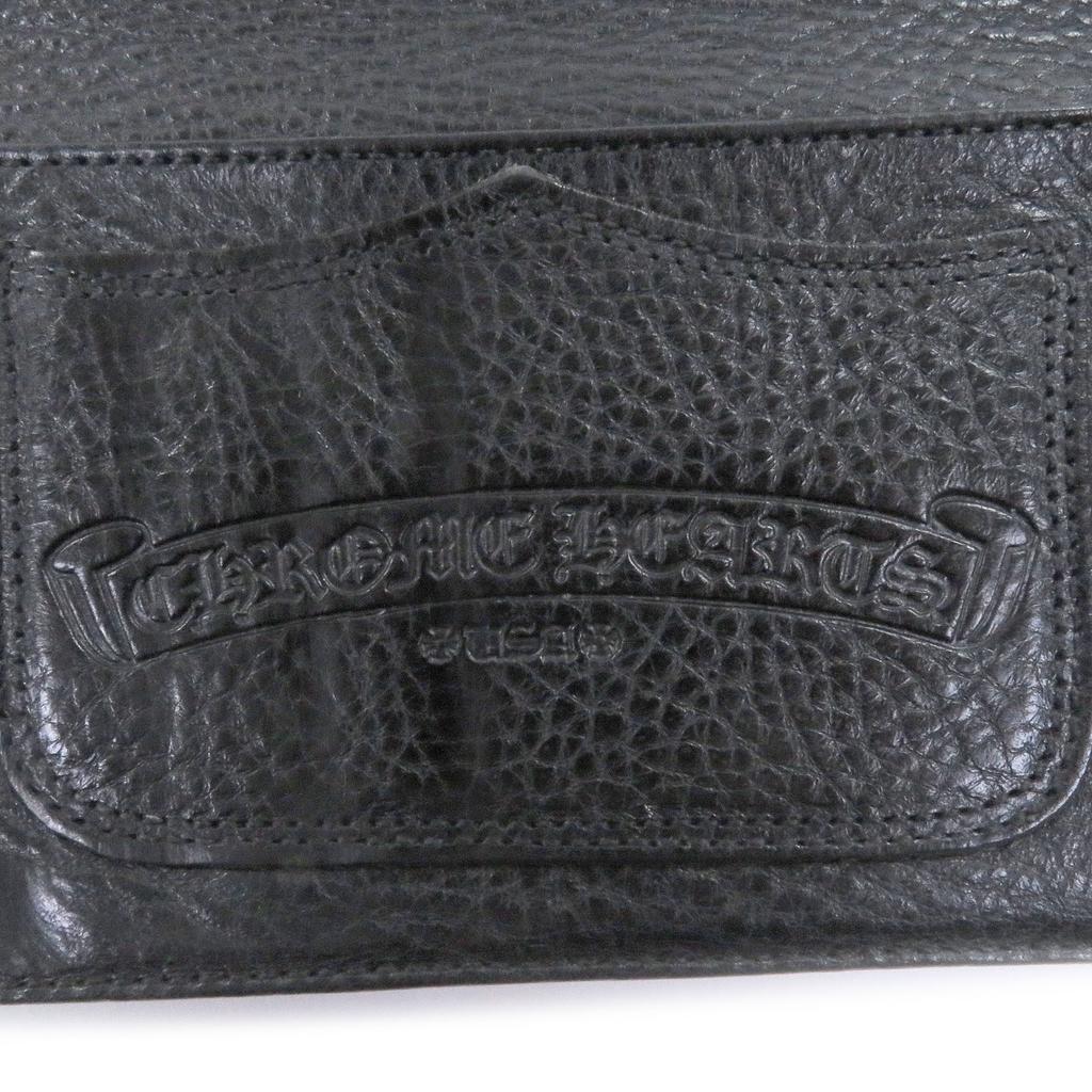 Great CHROME HEARTS Purse Single-fold wallet black leather mens Used