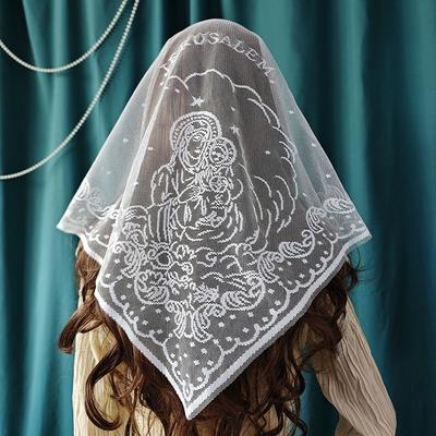 1 Piece Lace Hollow Solid Color Triangular Shawl Women'S Scarf With Virgin Embroidery Monochrome Breathable Headscarf