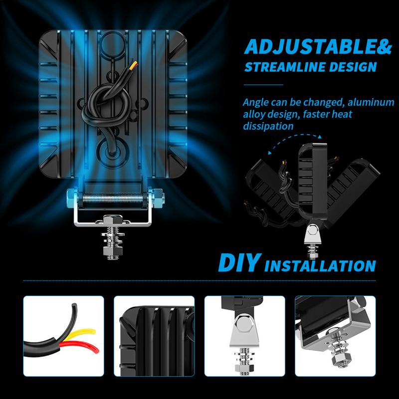 LED Light Bar Square 12 Beads Truck Flood Beam Light Waterproof Vehicle Accessories High Brightness Driving Fog Lights For Truck