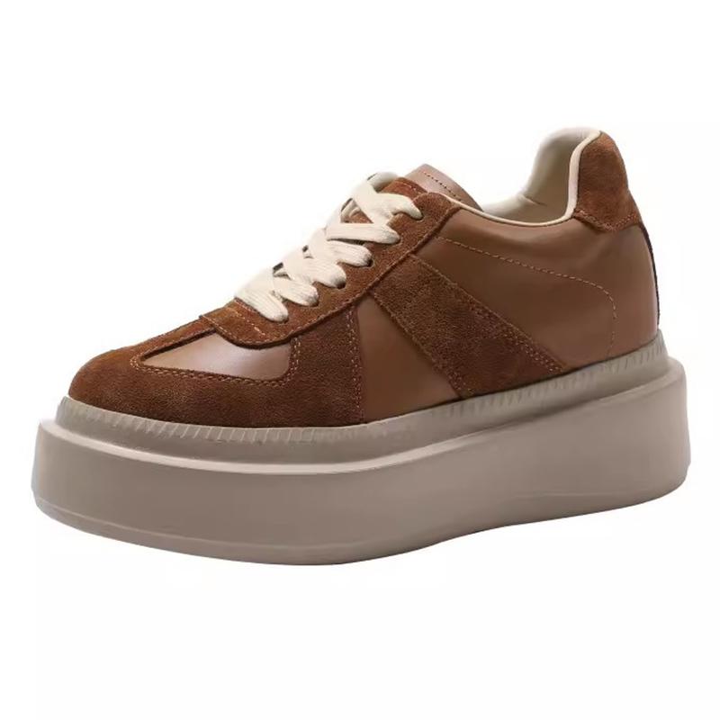 

Кроссовки на платформе 2025 для женщин из натуральной кожи, весенние повседневные вулканизированные туфли, женские слипоны на толстой подошве 35 коричневый