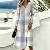 Women's Plaid Print Casual Long Sleeve V-Neck Dress with Pockets for Everyday Wear