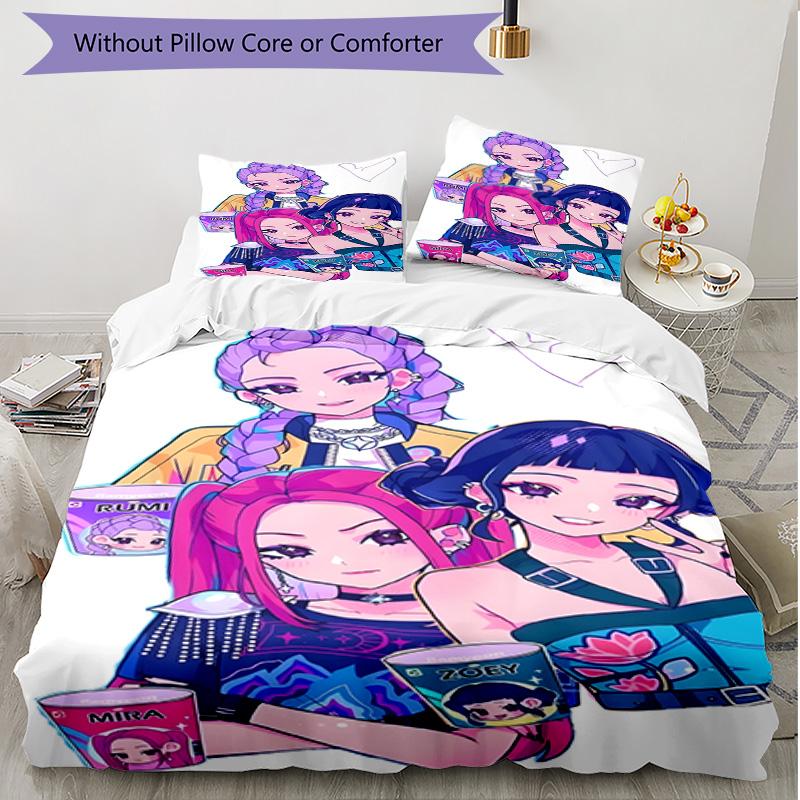 3-teiliges Bettbezug-Set (1 * Bettbezug + 2 * Kissenbezug, ohne Kern), KPop Dämonenjäger Druck Weiches Ganzjahres-Bettwäscheset, Heim-Schlafzimmer-Dekor Geschenk