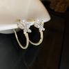 Golden Inlaid Zircon Butterfly Pearl Earrings Personality Fashion Shining Earrings Wedding Jewelry Birthday Gifts