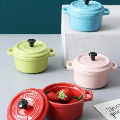 Ceramic Breakfast Bowl Ramekins with Lids,Oven Safe,Creme Brulee,Mini Casserole,Souffle,Cover&Handle for French Onion Soup,220ml
