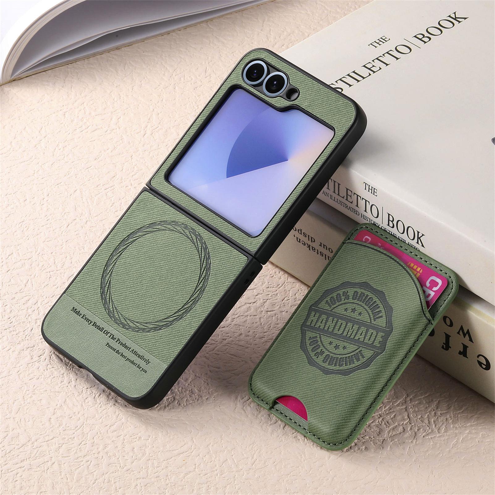 2 в 1 Съемный Магнитный Кошелек с Отделением для Карт Чехол Для Samsung Galaxy Z Flip 7 FE 6 5 4 5G Flip6 Flip5 Вертикальная Сумка ковбойский Чехол For Samsung Galaxy Z Flip6 зелёный