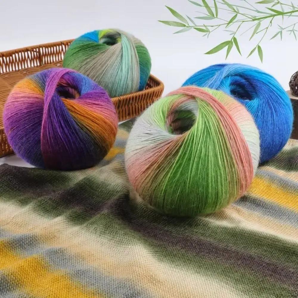 400 Grams of Colorful Gradient Rainbow Long-dyed Pure Wool Yarn Skeins, 2 Large Skeins, Hand-woven Crochet Yarn, 2Skeins/pack