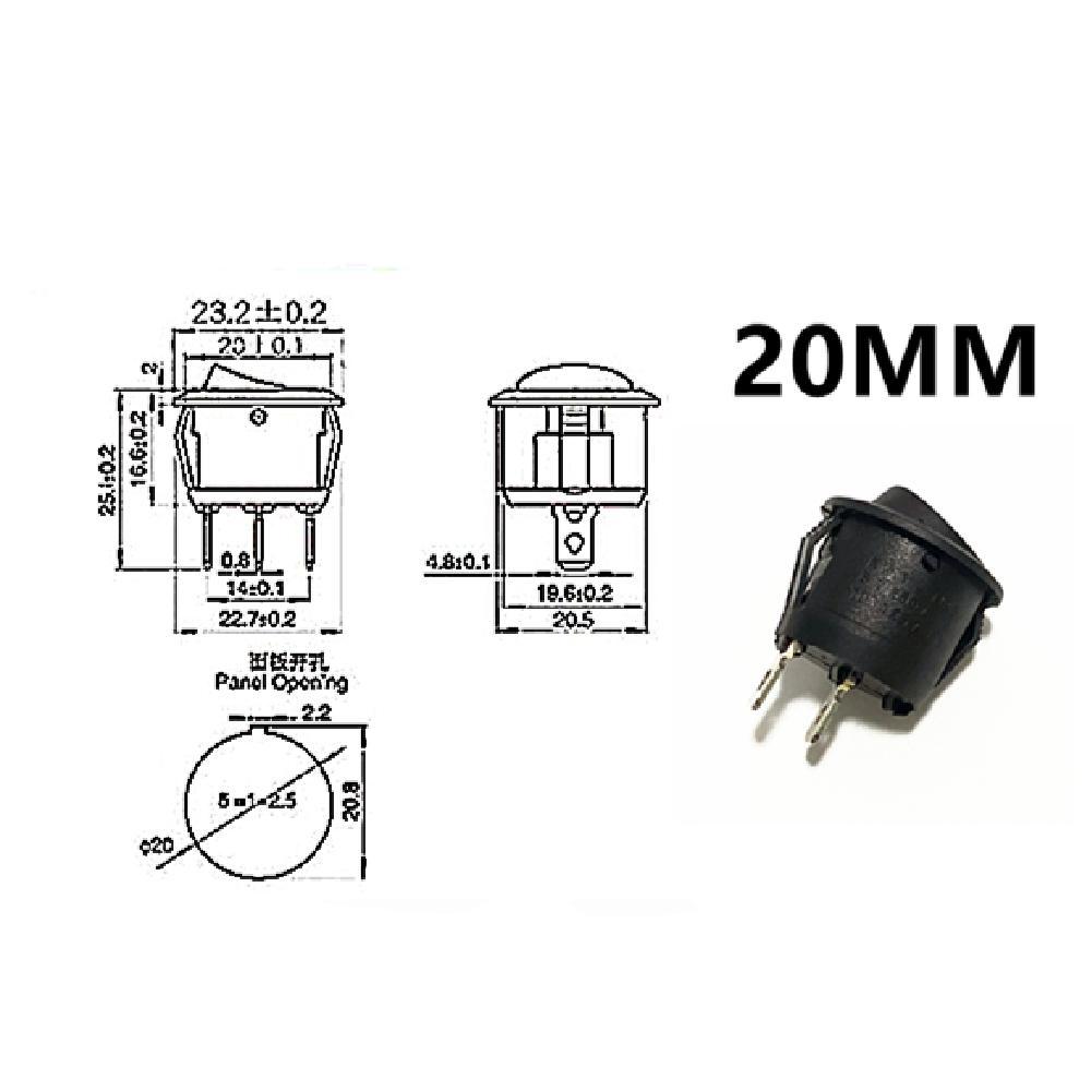 5pcs/10pcs 16mm Diameter Small Round Boat Rocker Switches Black Mini Round Black White Red 2 Pin ON-OFF Rocker Switch 20MM