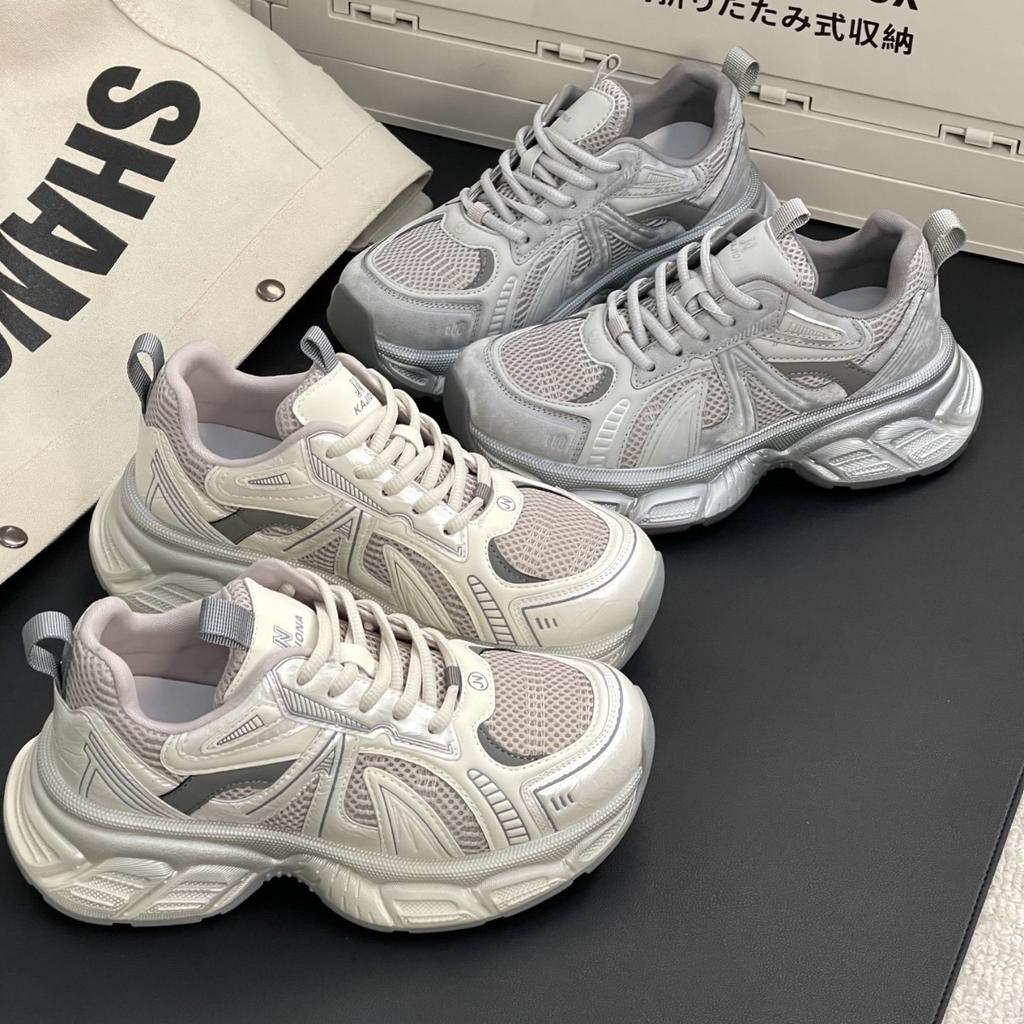 Thick-soled Heightening Gray Dad Shoes Women's 2025 Spring New Mesh Breathable Sports Shoes Soft-soled Lightweight Casual Shoes