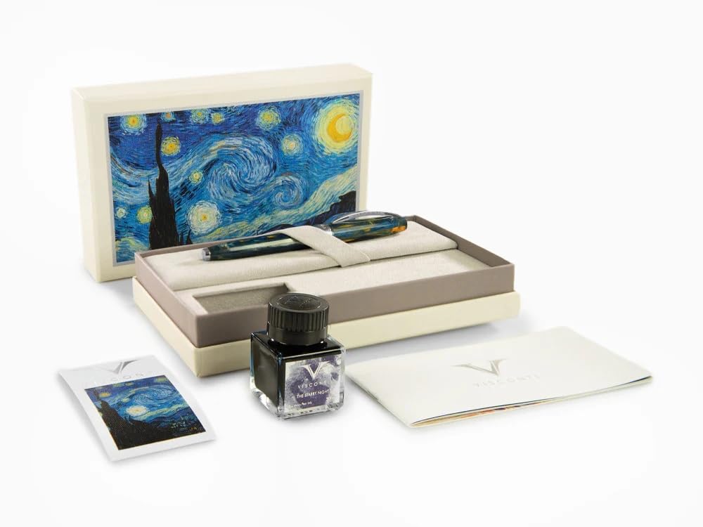 Visconti VISCONTI Fountain Pen in Indigo Blue Stainless Large A10 Fine F Luxury Writing Instrument "Starry Night" (KP12-04-FPC) Steel, Nib, Nib,