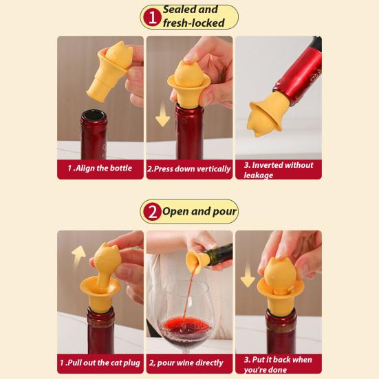 Cat Head Bottle Stopper Silicone Sealing Cap Red Wine Bottle Sealer Stopper Unique Party Wine Accessory