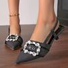 New Summer Fine Heels Women's Shoes Elegant Rhinestone Pointed Denim Mixed with High Heels Sandals High Heels Women's Pumps