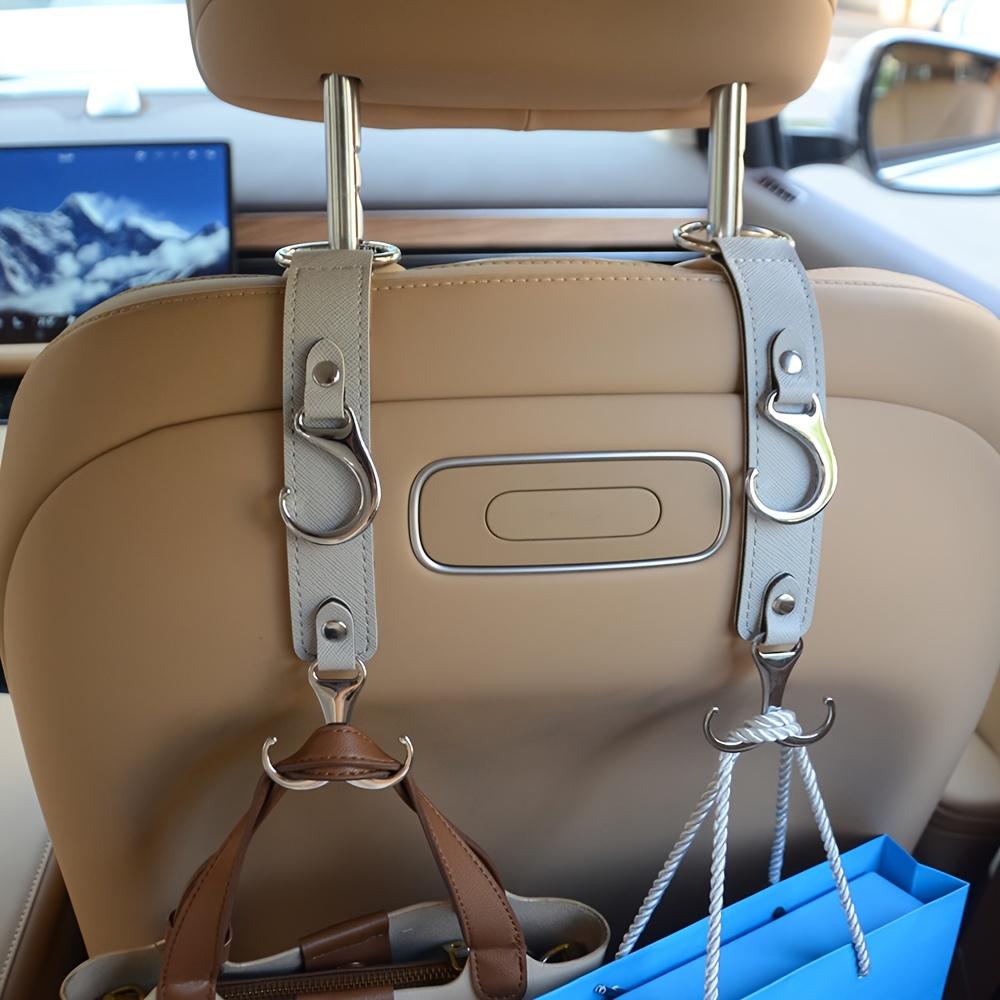 2 PU Leather Car Seat Back Hooks - Multi-functional Car Headrest Hanger, Suitable for Grocery Bags, Coats, Umbrellas, Handbags-car Seat Storage Boxes