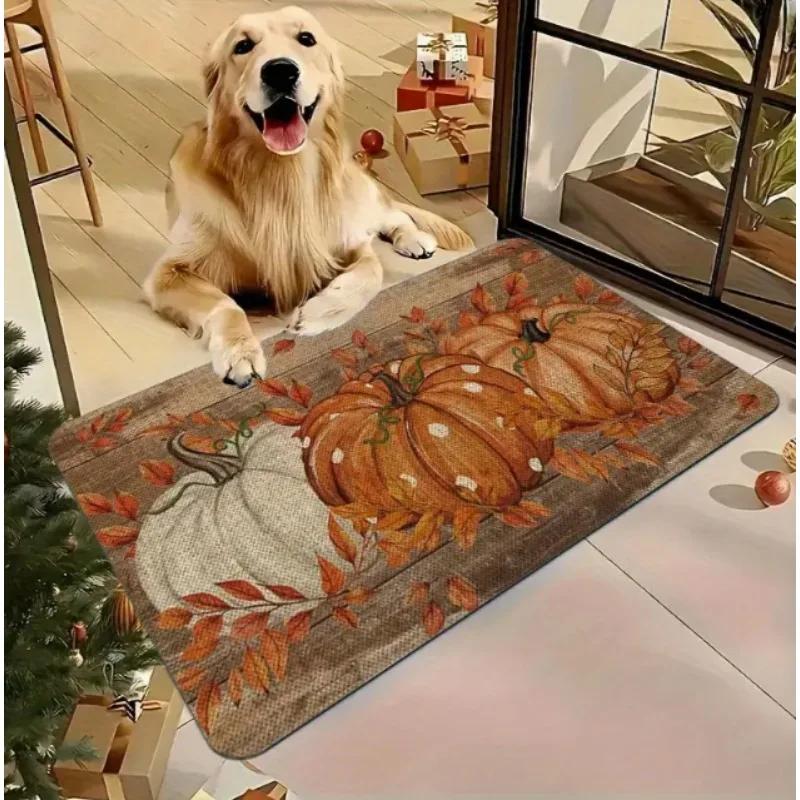 Citrouille d'Halloween avec Visage Terrifiant Tapis de Porte Entrée Porte d'Entrée Pouce Tapis de Bienvenue pour Jardin Terrasse Maison Décoration de Porche