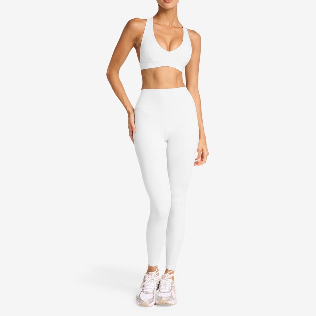 European and American nude yoga suit neck back bra leggings suit running fitness sports suit