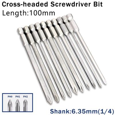 10pcs 100mm Cross Screwdriver Bits Set Alloy Steel Electric Screwdriver 1/4 Inch Hex Screw Driver Bits Hand Tools PH1 PH2