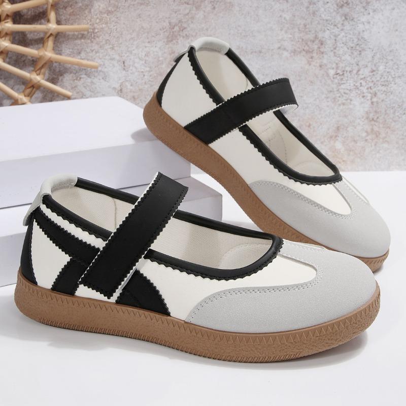 Women's Flat Shallow-Mouth Ballet-Style Casual Shoes With Velcro Strap, Training Style Comfortable Footwear, Available In Large Sizes.