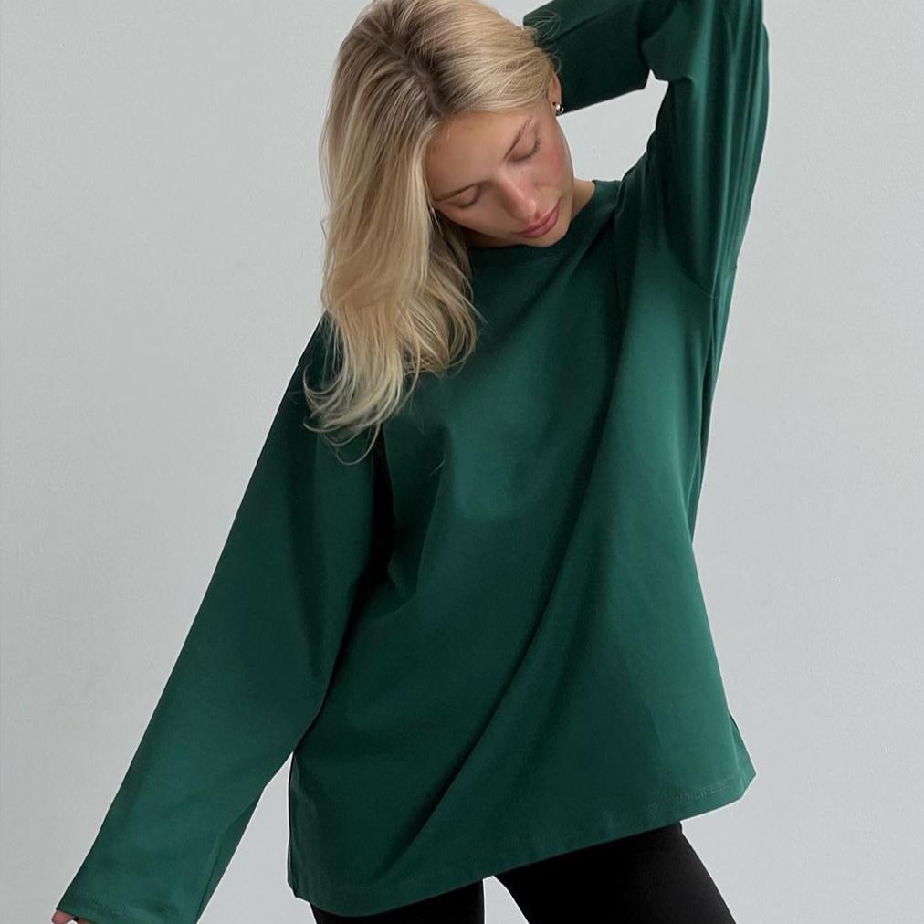 Magliette da Donna Oversize a Maniche Lunghe Basic Girocollo Maglietta Top Primavera Autunno Abbigliamento Casual da Allenamento Moda Casual Y2K Magliette a Maniche Lunghe Larghe da Donna