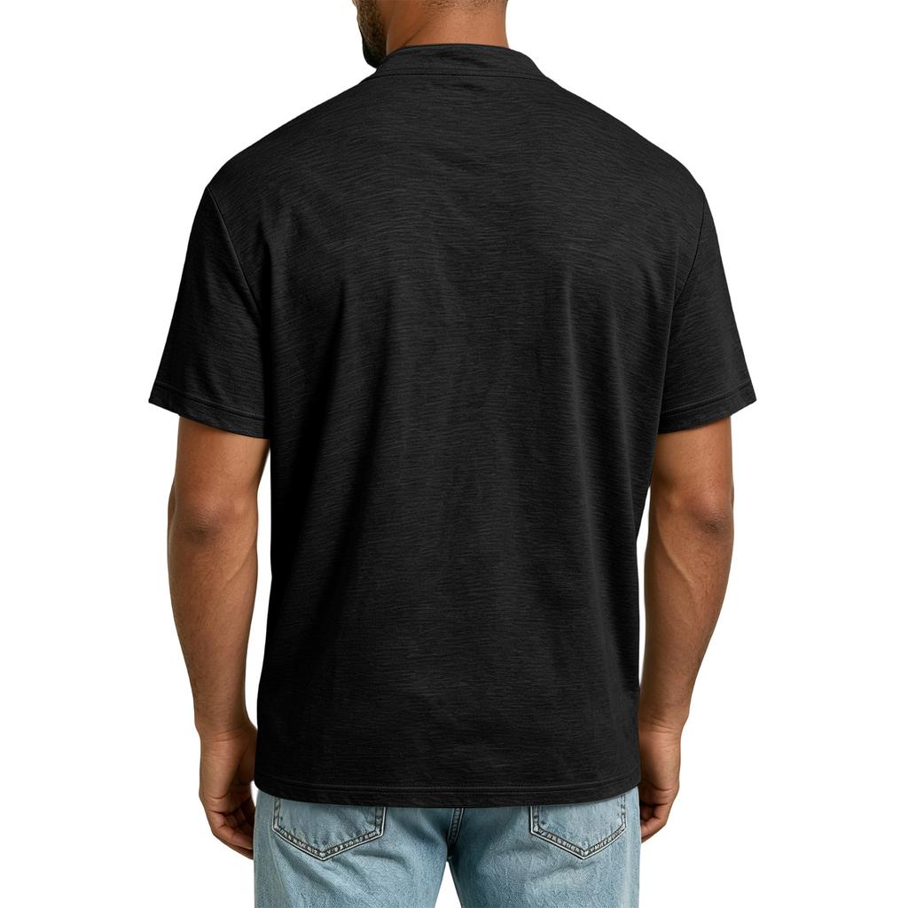 Men's Casual Short Sleeve T Shirt Lightweight Breathable Fabric Drawstring Neck Summer Top