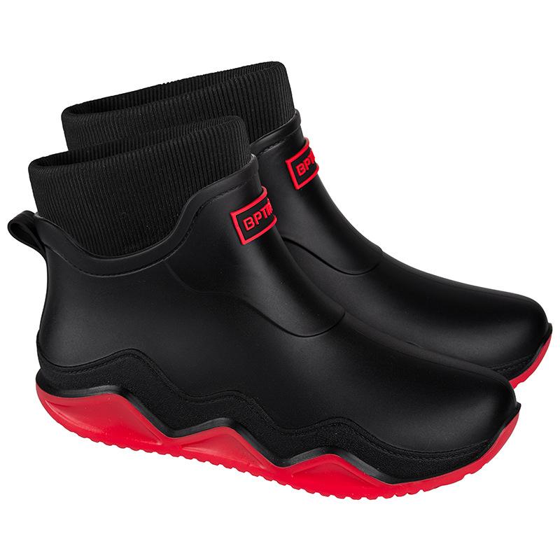 Water shoes short tube couple rain shoes men's low-top outer wear thick-soled shallow mouth non-slip rubber shoes men and women