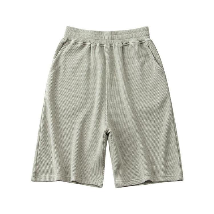 Men's Solid Color Cotton Casual Wear Elastic Waist Spring Summer Sport Capris Shorts Pants Waffler Overalls Pocket Drying Quick